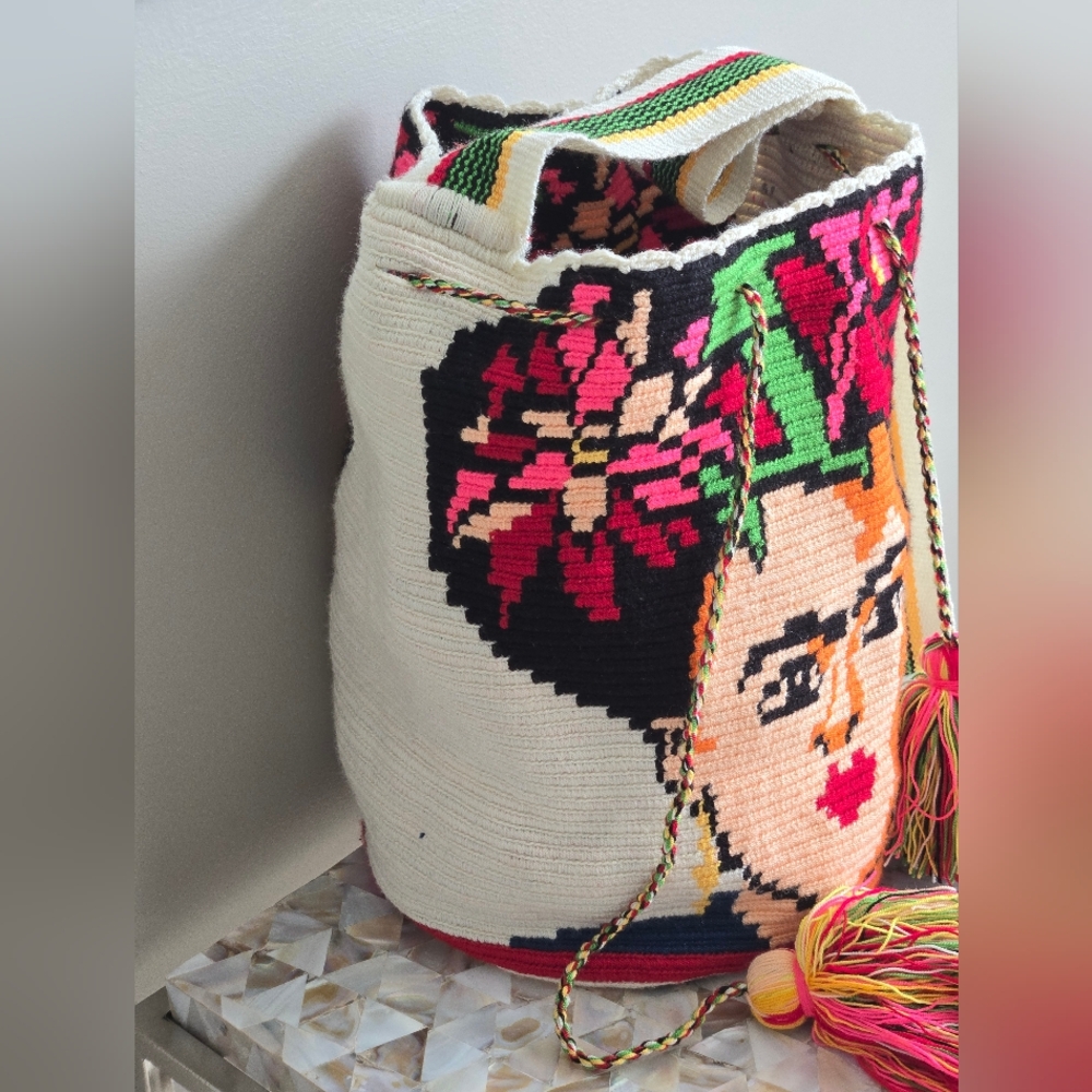 Colorful Frida Kahlo Handmade Woven Bag - Picture 3 of 8